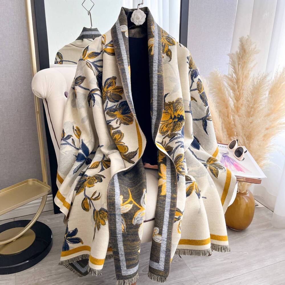 NEW WINDING RIVER women's wild vine reversible wrap in blue / yellow